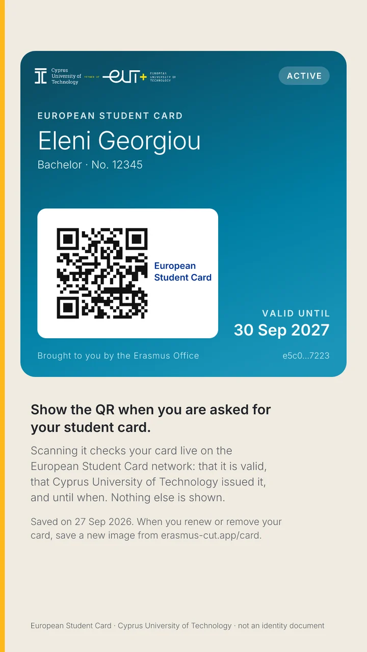 The card saved as a picture, on any phone